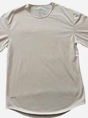 BYLT Mens Drop Cut Long Sleeve T-Shirt Cream Ivory Medium Athletic Fit